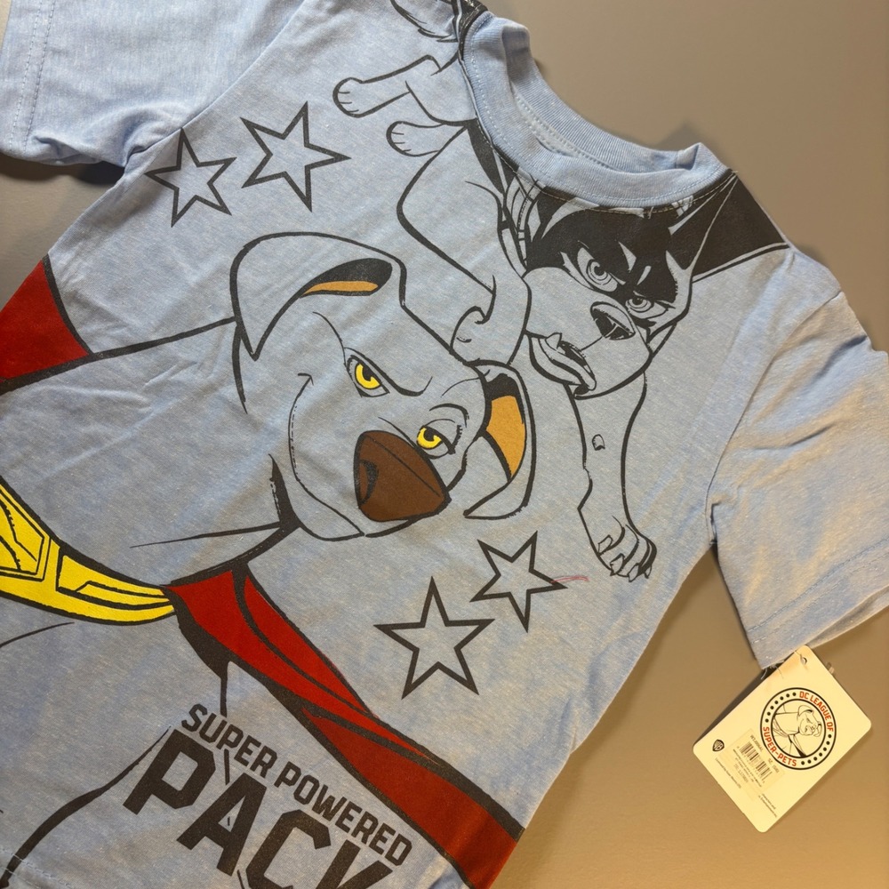 DC League of Super Pets T‎ Shirt Kids 5/6 Light Blue Krypto Ace Dog Graphic Tee